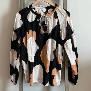 Mud Pie Black and Tan Abstract Blouse